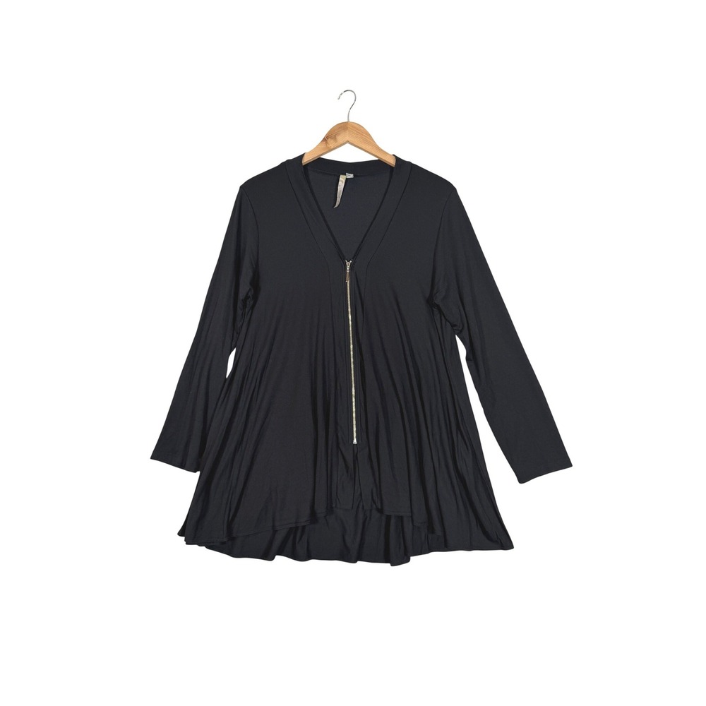 Comfy USA Tunic Top Large Black Full Zip Fit Flare‎ Long Sleeve Lagenlook